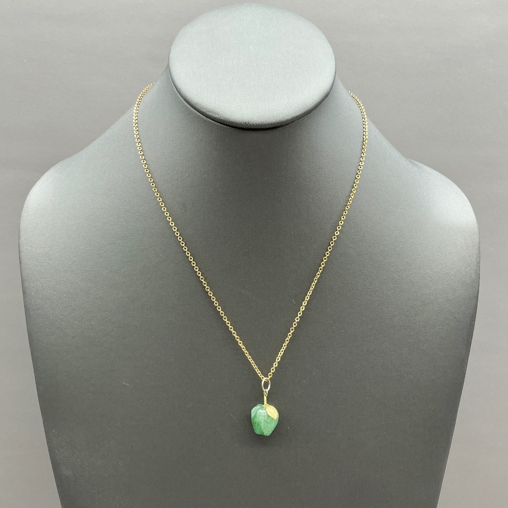 Jade Necklace Green Apple Pendant Gold Tone Chain Leaf Charm Teacher Gift 18in